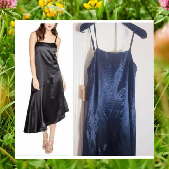 RACHEL‎ ROY Dress Midi Asymmetrical Slip Dress Maxi Black Satin Glossy Cocktail - Picture 1 of 10